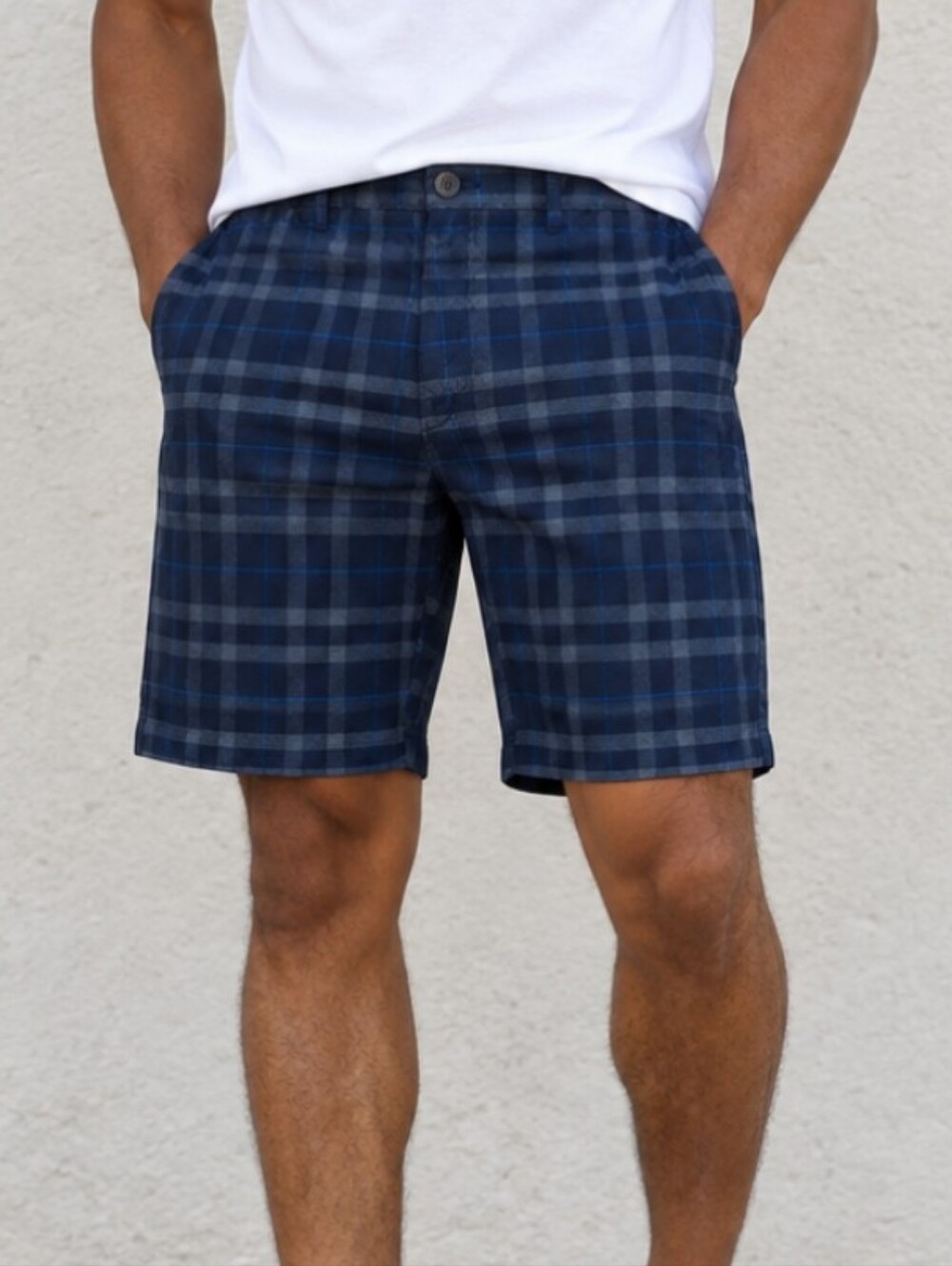NWT Merona The Club Short Blue Plaid Mens Navy Gray Casual Shorts